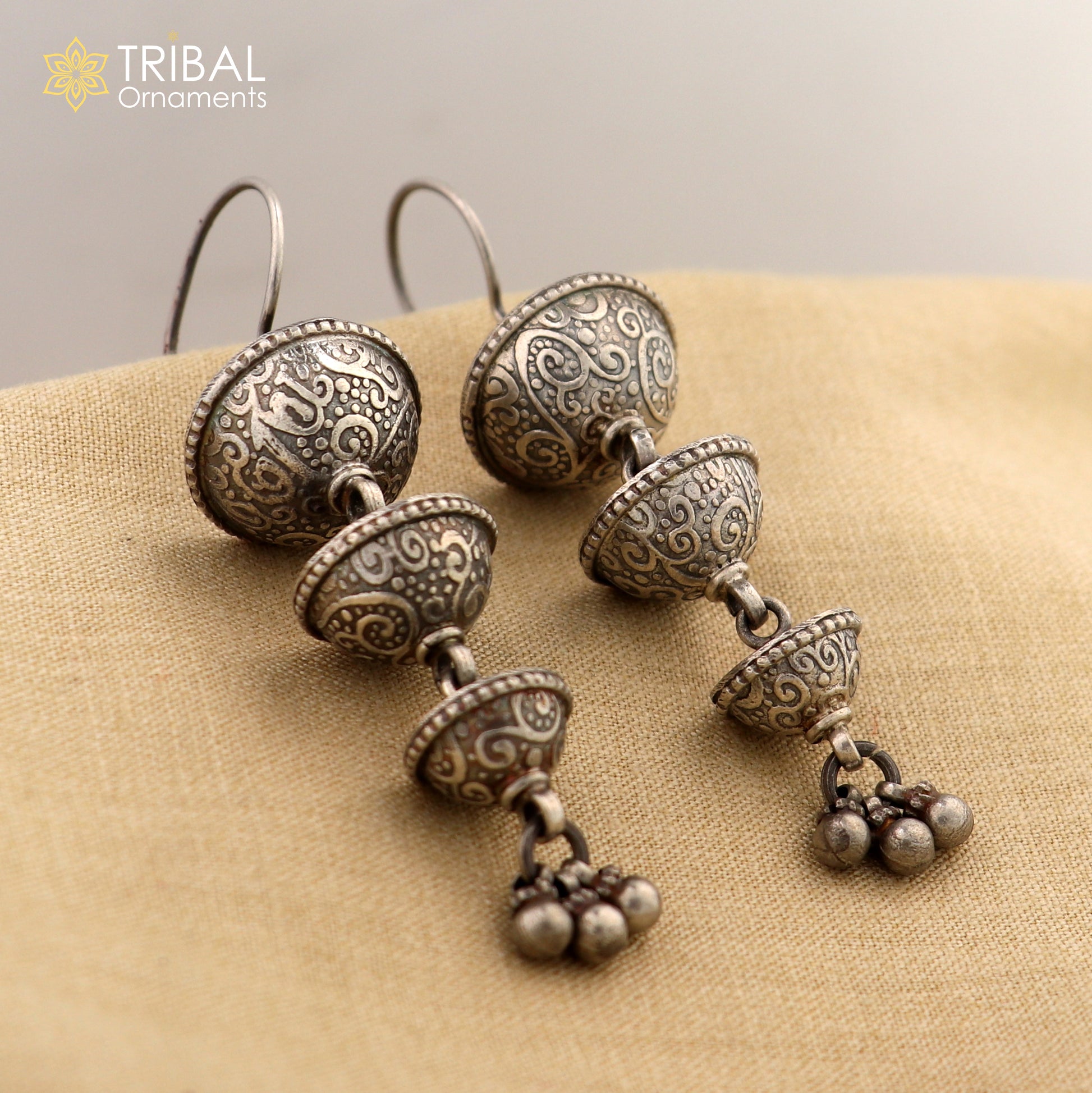 925 sterling silver floral design drop dangle long light weight fancy girl's earring brides jewelry S1252 - TRIBAL ORNAMENTS