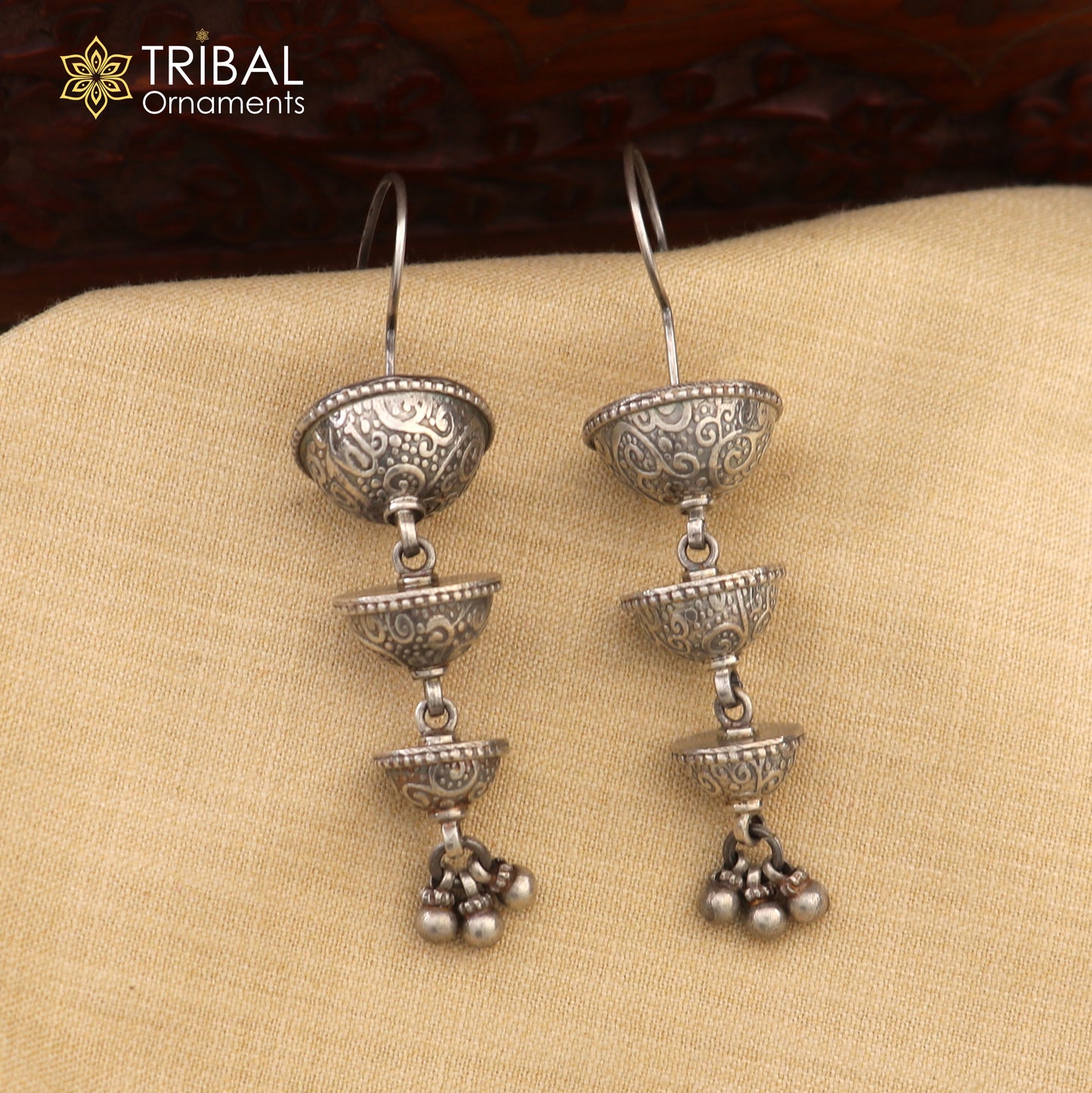 925 sterling silver floral design drop dangle long light weight fancy girl's earring brides jewelry S1252 - TRIBAL ORNAMENTS