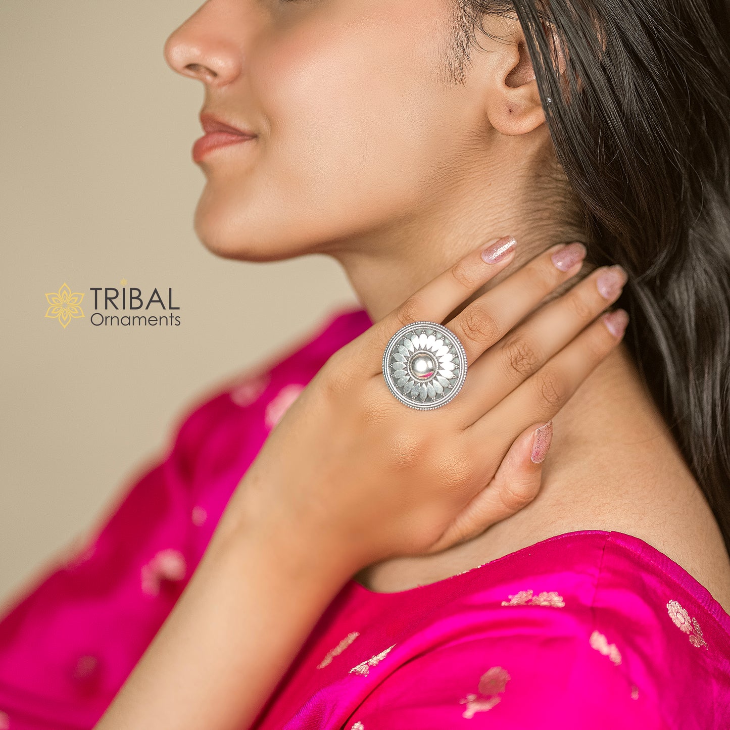 925 Sterling silver Floral design tribal adjustable ring band for women/ brides ring406 - TRIBAL ORNAMENTS