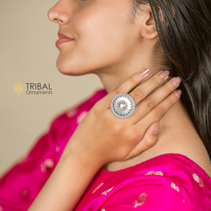 925 Sterling silver Floral design tribal adjustable ring band for women/ brides ring406 - TRIBAL ORNAMENTS