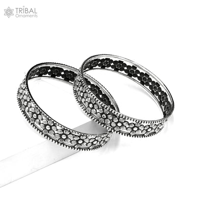 925 Sterling silver flower design bangle kada tribal jewelry nsk911 - TRIBAL ORNAMENTS