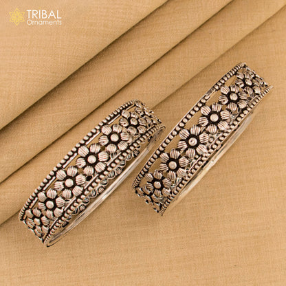 925 Sterling silver flower design bangle kada tribal jewelry nsk911 - TRIBAL ORNAMENTS
