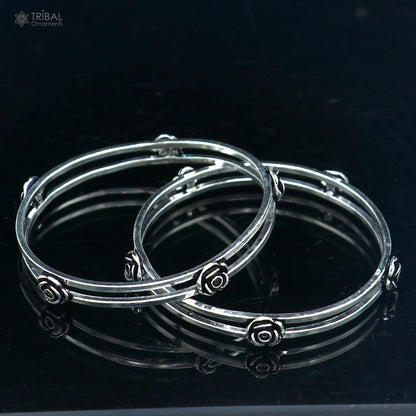 925 Sterling silver flower design bangle kada tribal jewelry nsk912 - TRIBAL ORNAMENTS