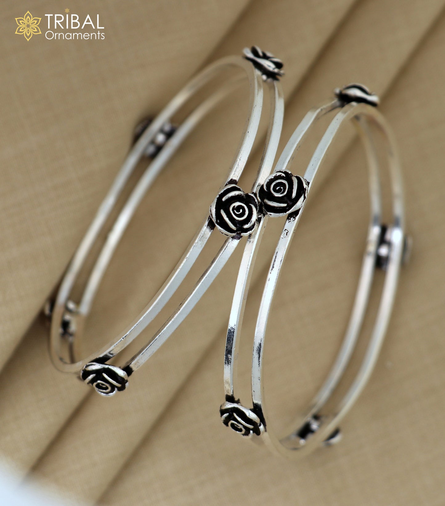 925 Sterling silver flower design bangle kada tribal jewelry nsk912 - TRIBAL ORNAMENTS