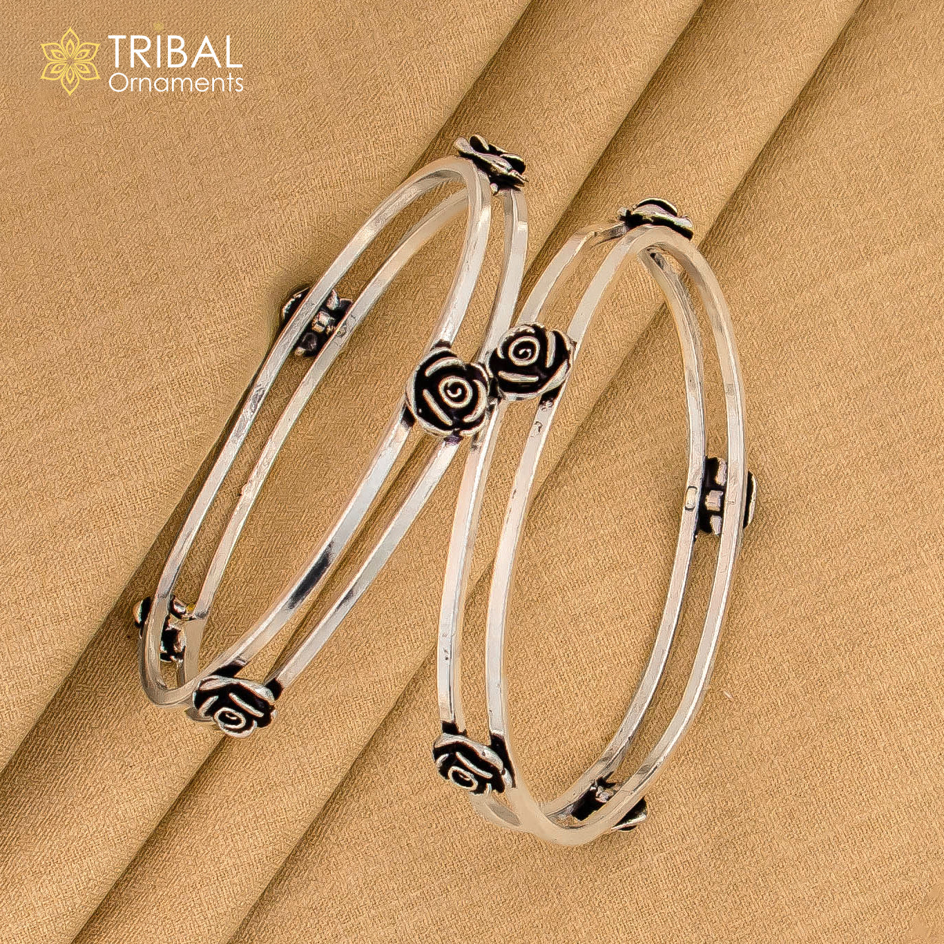 925 Sterling silver flower design bangle kada tribal jewelry nsk912 - TRIBAL ORNAMENTS