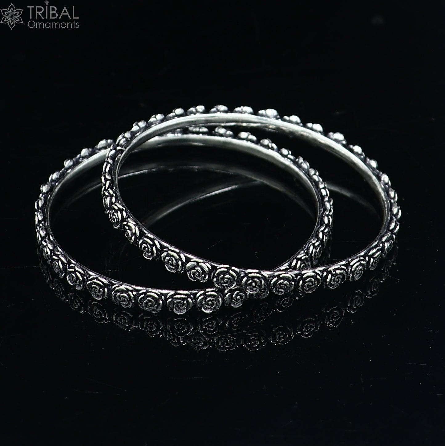 925 Sterling silver flower design bangle kada tribal jewelry nsk913 - TRIBAL ORNAMENTS