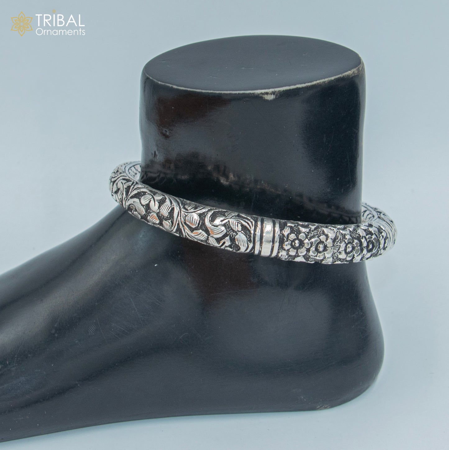 925 sterling silver flower design chitai work customized foot anklet kada ethnic jewelry nsfk131 - TRIBAL ORNAMENTS