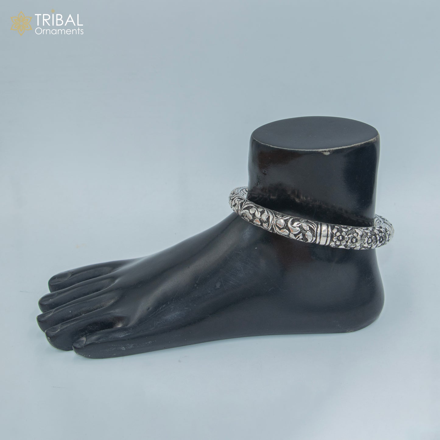 925 sterling silver flower design chitai work customized foot anklet kada ethnic jewelry nsfk131 - TRIBAL ORNAMENTS