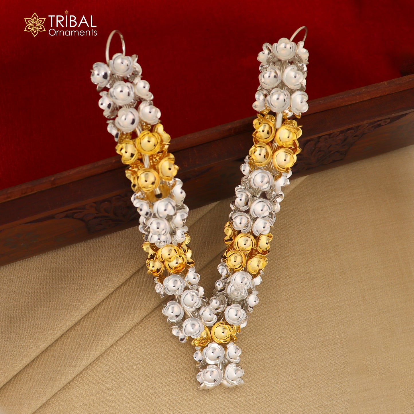 925 sterling silver flower design necklace for idols or god stautes  jewelry set766 - TRIBAL ORNAMENTS