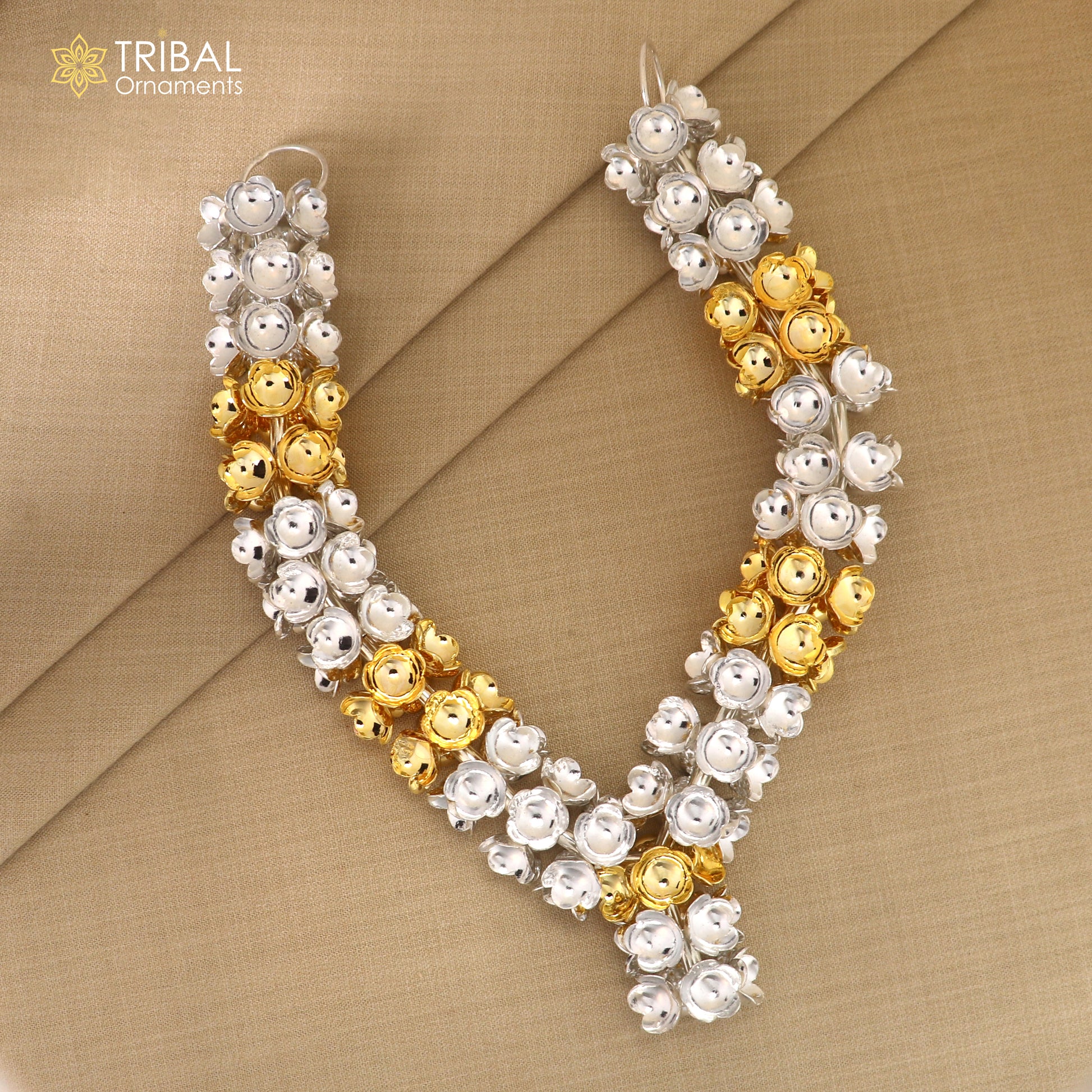 925 sterling silver flower design necklace for idols or god stautes  jewelry set766 - TRIBAL ORNAMENTS