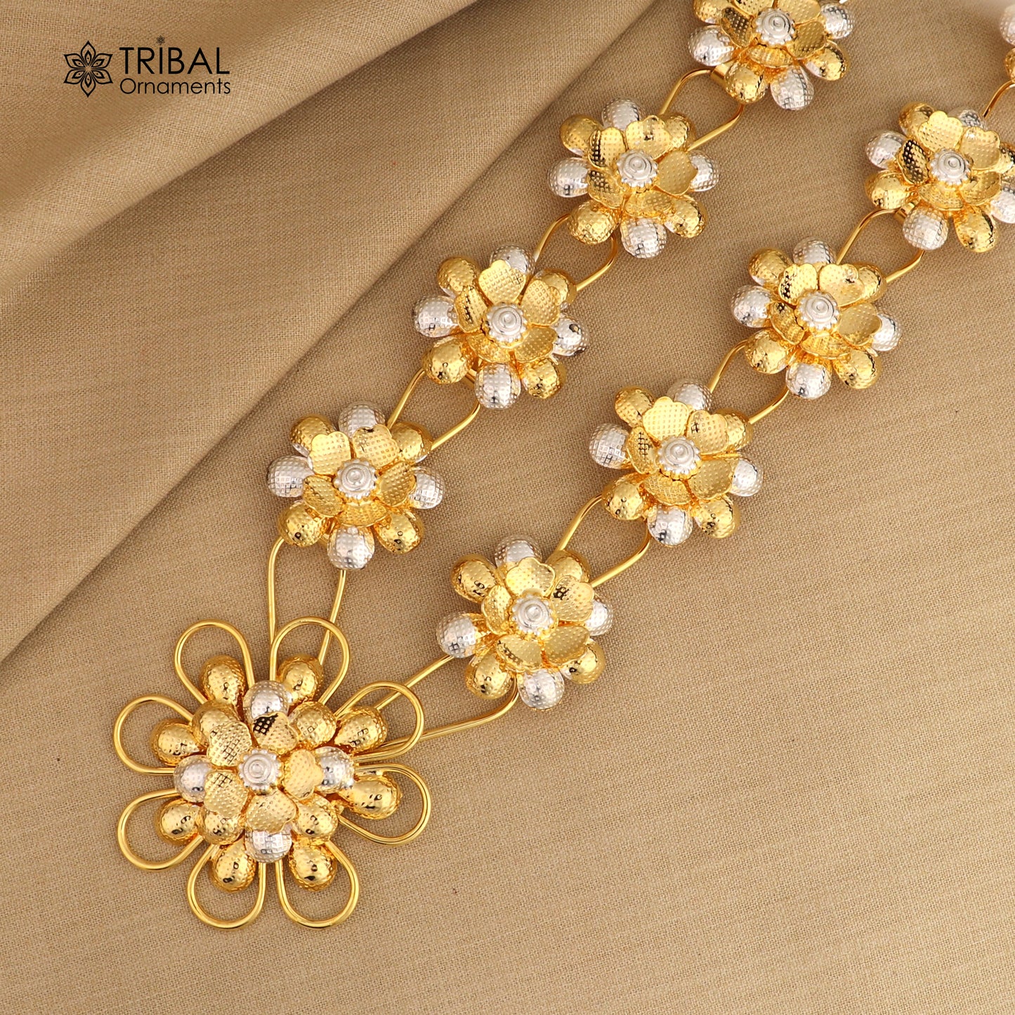 925 sterling silver flower design necklace for idols or god stautes / women's jewelry set769 - TRIBAL ORNAMENTS