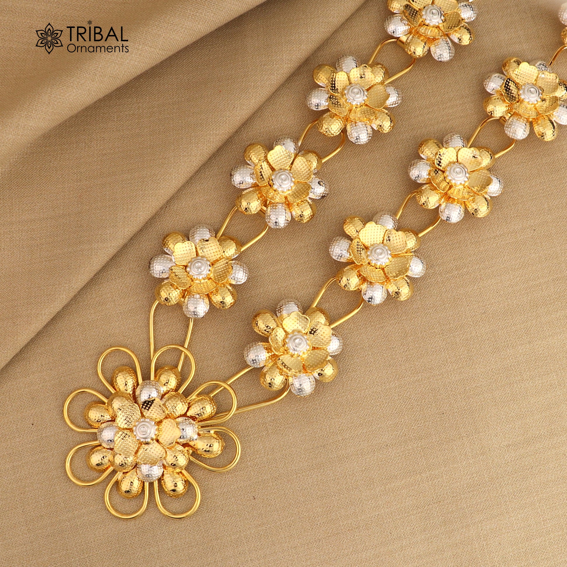 925 sterling silver flower design necklace for idols or god stautes / women's jewelry set769 - TRIBAL ORNAMENTS