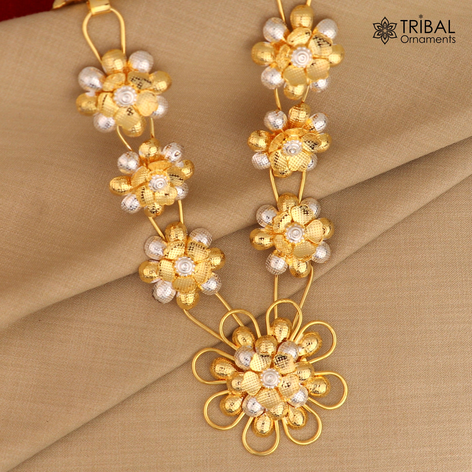 925 sterling silver flower design necklace for idols or god stautes / women's jewelry set769 - TRIBAL ORNAMENTS