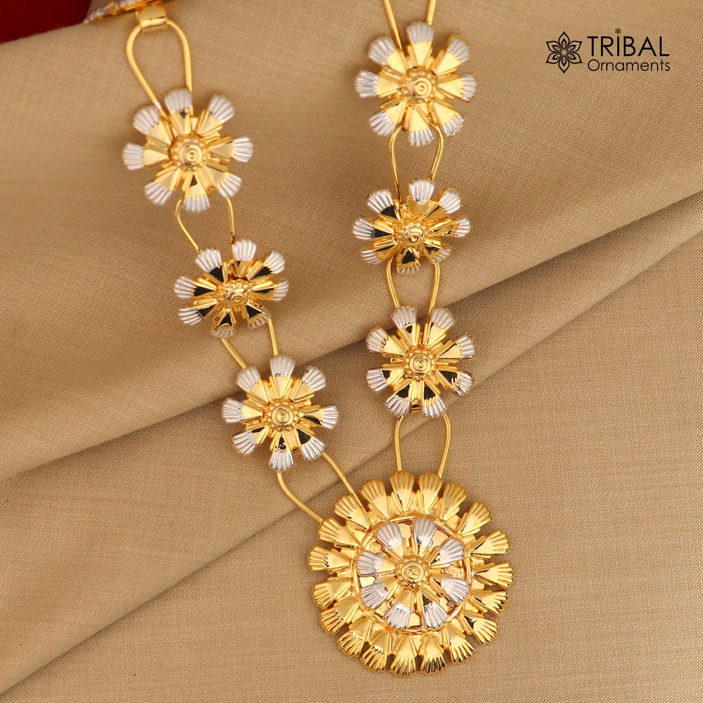 925 sterling silver flower design necklace for idols or god stautes / women's jewelry set770 - TRIBAL ORNAMENTS