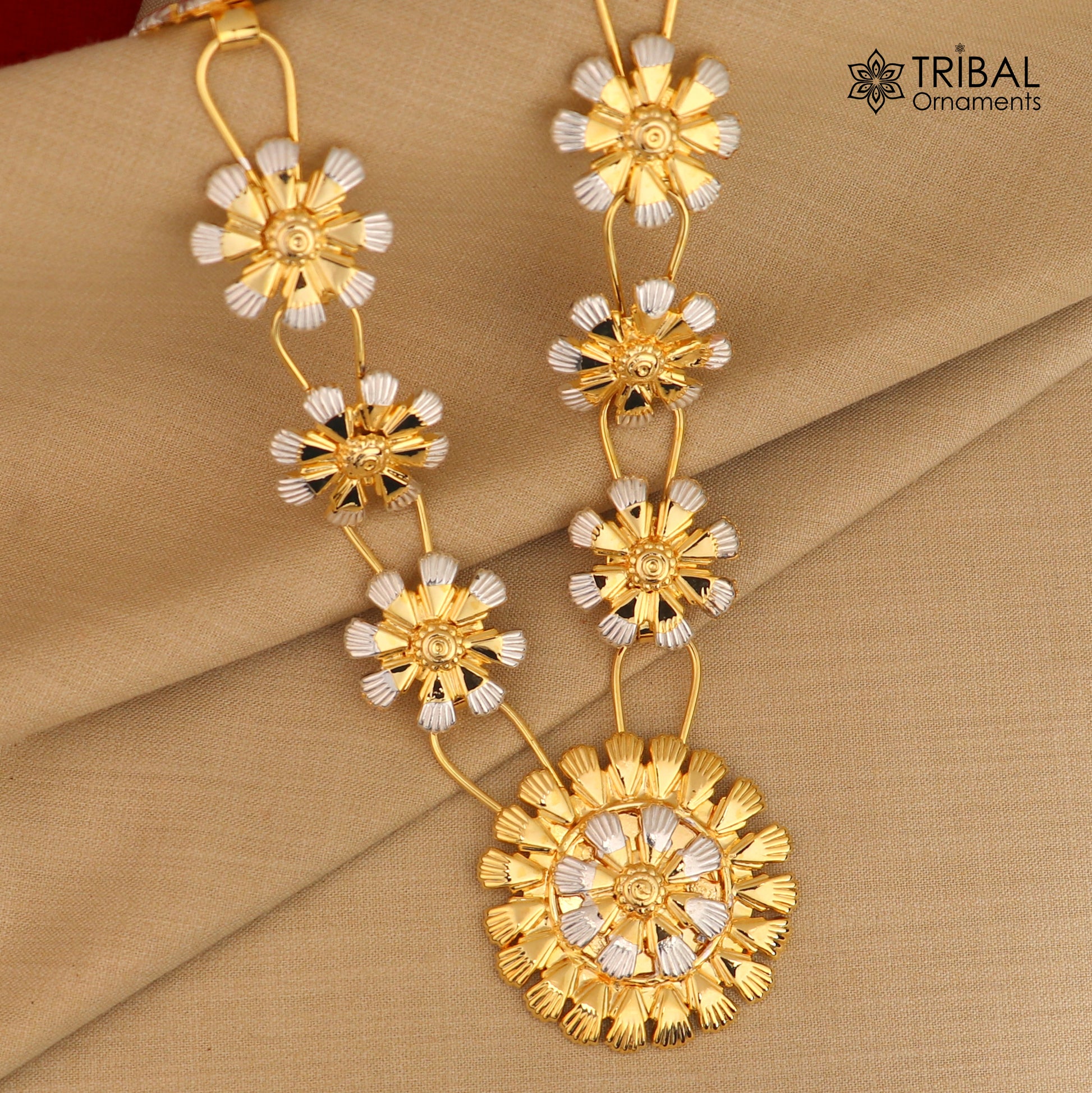 925 sterling silver flower design necklace for idols or god stautes / women's jewelry set770 - TRIBAL ORNAMENTS