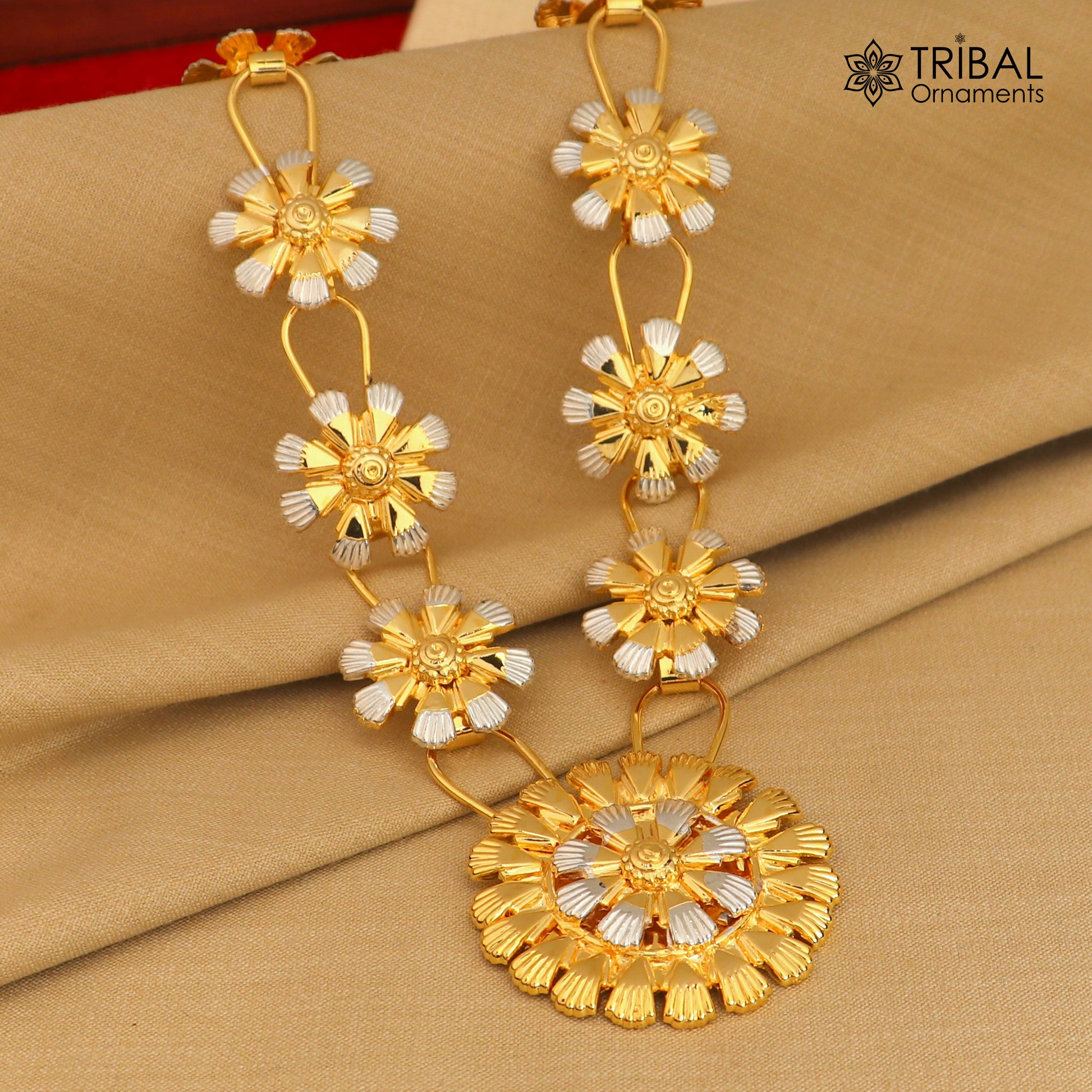 925 sterling silver flower design necklace for idols or god stautes / women's jewelry set770 - TRIBAL ORNAMENTS