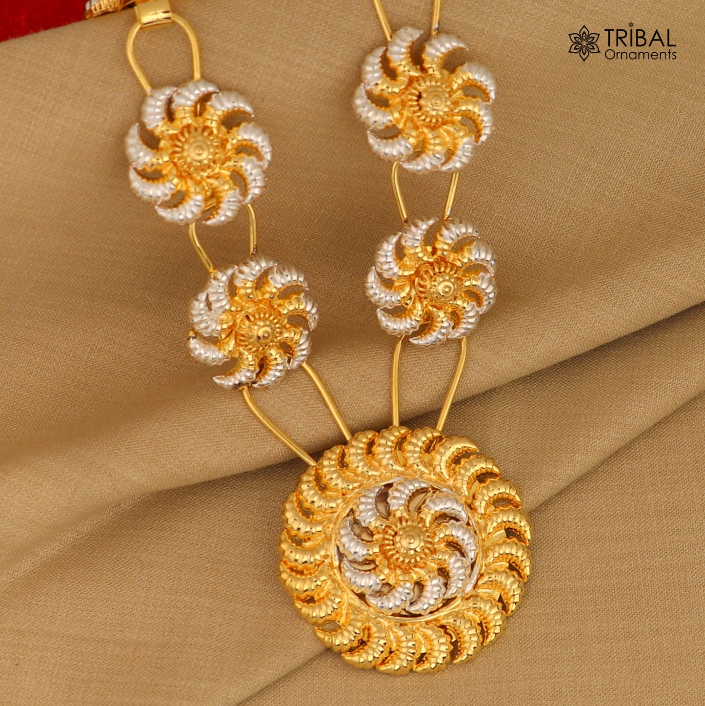 925 sterling silver flower design necklace for idols or god stautes / women's jewelry set771 - TRIBAL ORNAMENTS