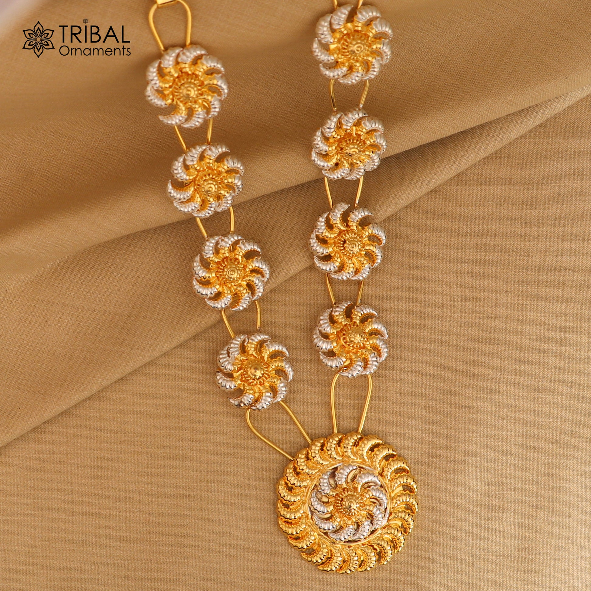 925 sterling silver flower design necklace for idols or god stautes / women's jewelry set771 - TRIBAL ORNAMENTS