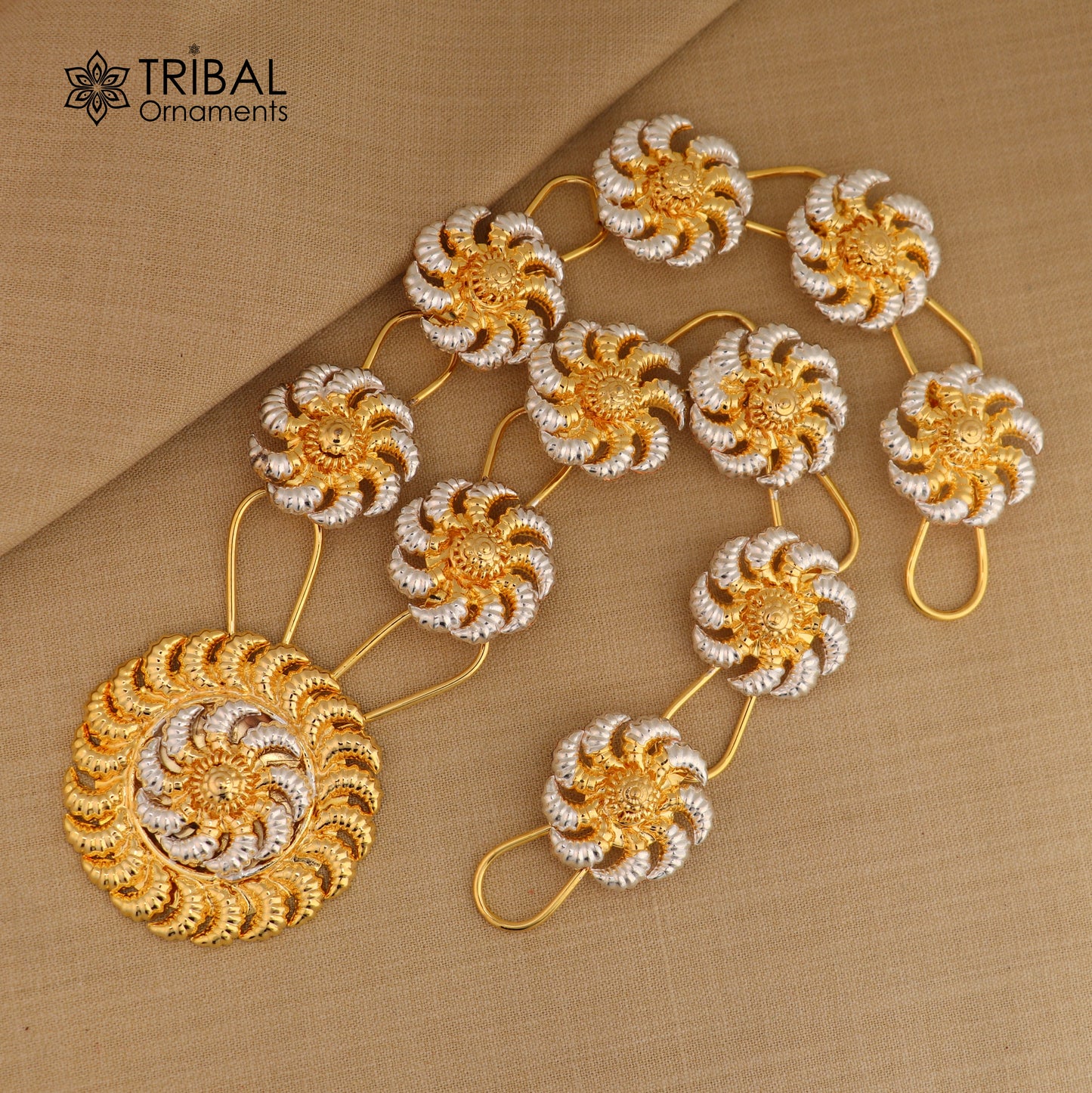 925 sterling silver flower design necklace for idols or god stautes / women's jewelry set771 - TRIBAL ORNAMENTS