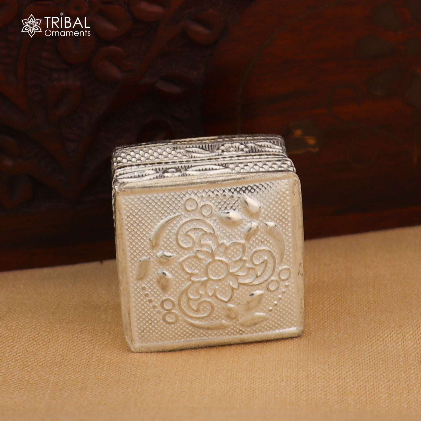 925 sterling silver flower design trinket box , casket box, Sindoor box brides jewelry stb887 - TRIBAL ORNAMENTS