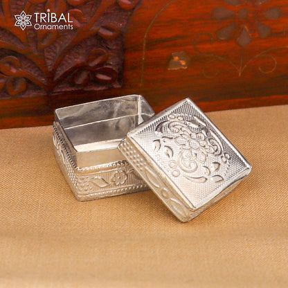 925 sterling silver flower design trinket box , casket box, Sindoor box brides jewelry stb887 - TRIBAL ORNAMENTS