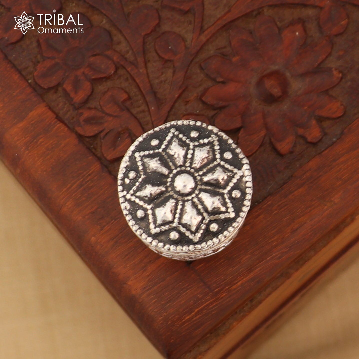 925 sterling silver flower design trinket box , casket box, Sindoor box brides jewelry stb889 - TRIBAL ORNAMENTS