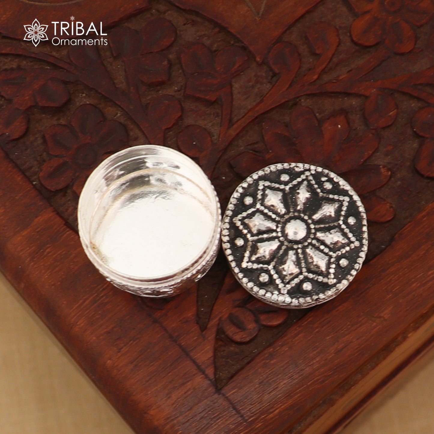 925 sterling silver flower design trinket box , casket box, Sindoor box brides jewelry stb889 - TRIBAL ORNAMENTS