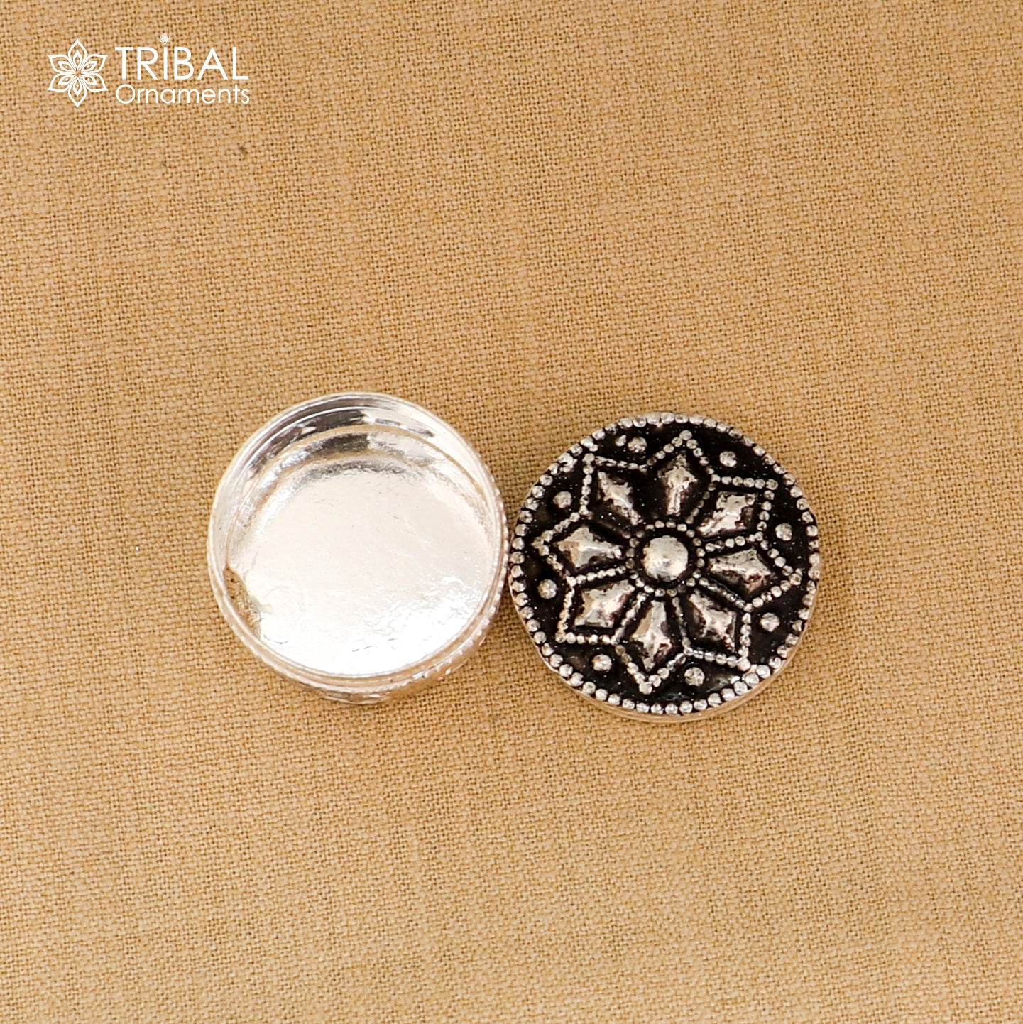 925 sterling silver flower design trinket box , casket box, Sindoor box brides jewelry stb889 - TRIBAL ORNAMENTS