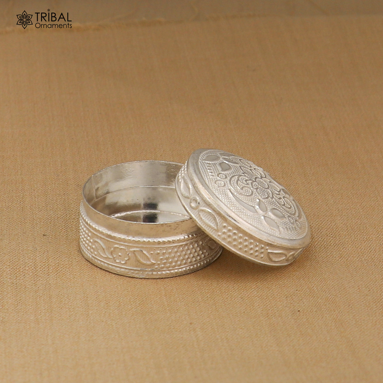 925 sterling silver flower design trinket, casket, Sindoor box brides jewelry stb886 - TRIBAL ORNAMENTS