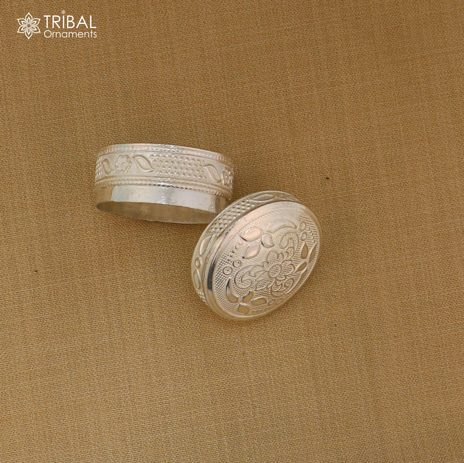 925 sterling silver flower design trinket, casket, Sindoor box brides jewelry stb886 - TRIBAL ORNAMENTS