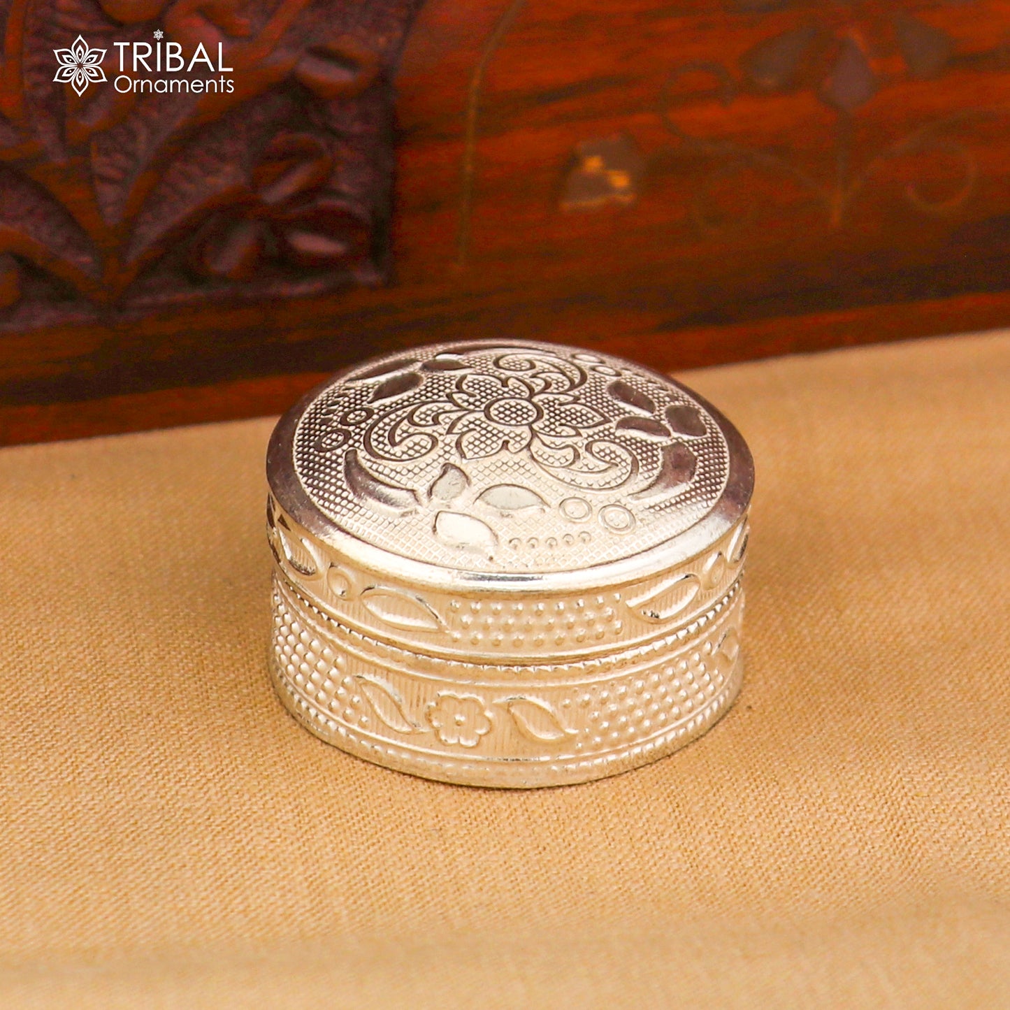 925 sterling silver flower design trinket, casket, Sindoor box brides jewelry stb886 - TRIBAL ORNAMENTS