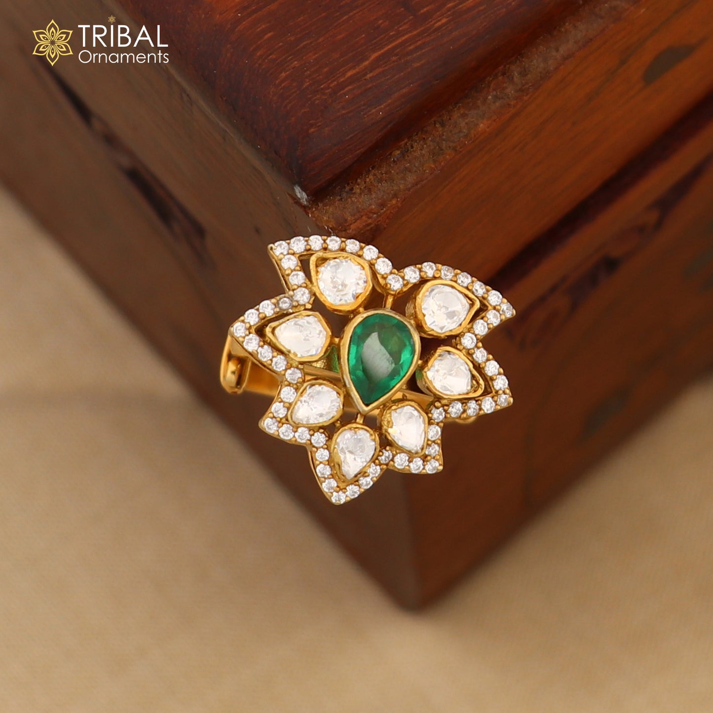 925 sterling silver flower kundan design ring Jewelry sr806 - TRIBAL ORNAMENTS