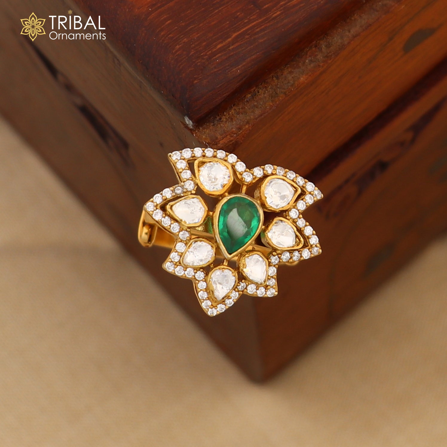 925 sterling silver flower kundan design ring Jewelry sr806 - TRIBAL ORNAMENTS