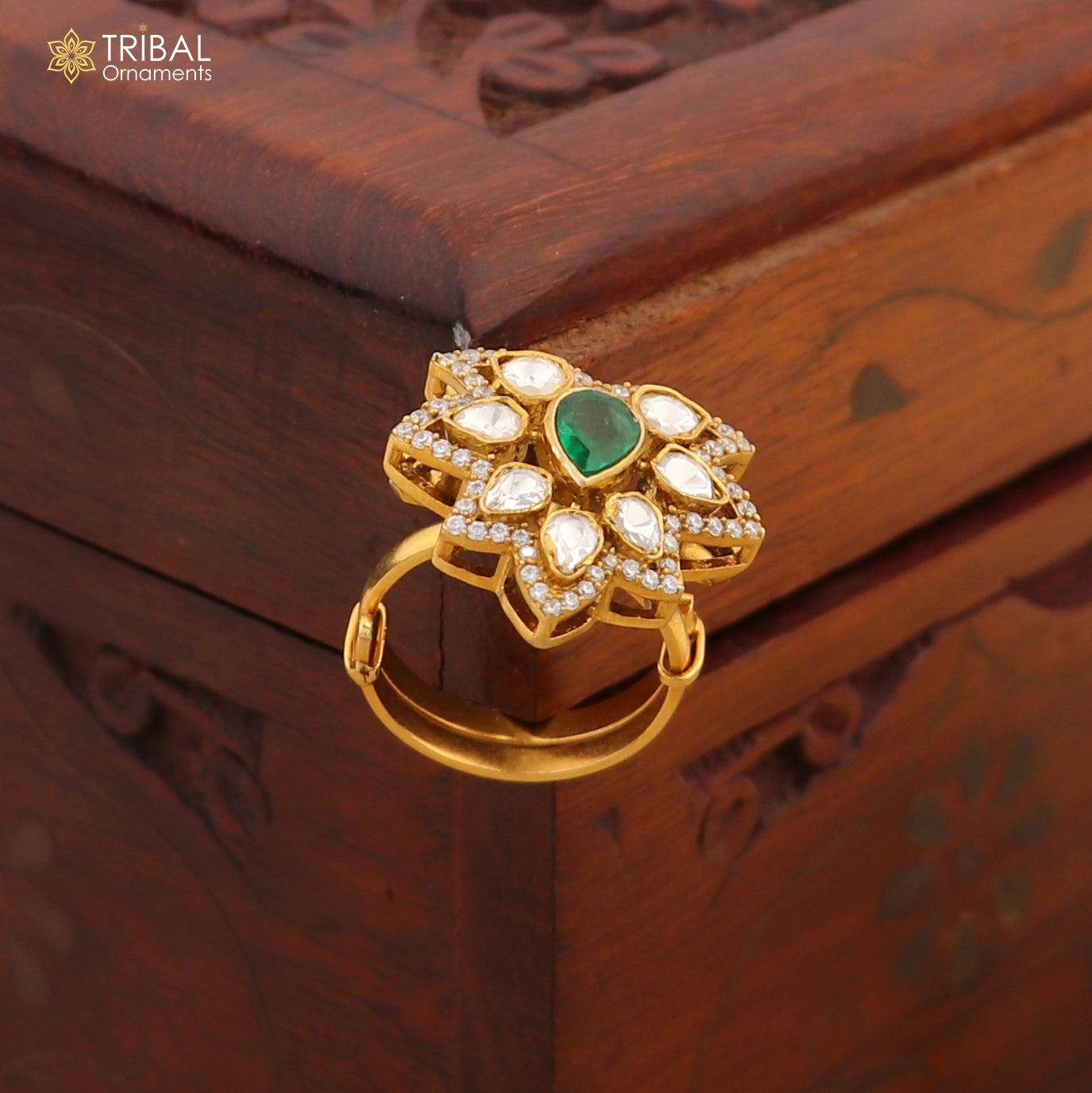 925 sterling silver flower kundan design ring Jewelry sr806 - TRIBAL ORNAMENTS