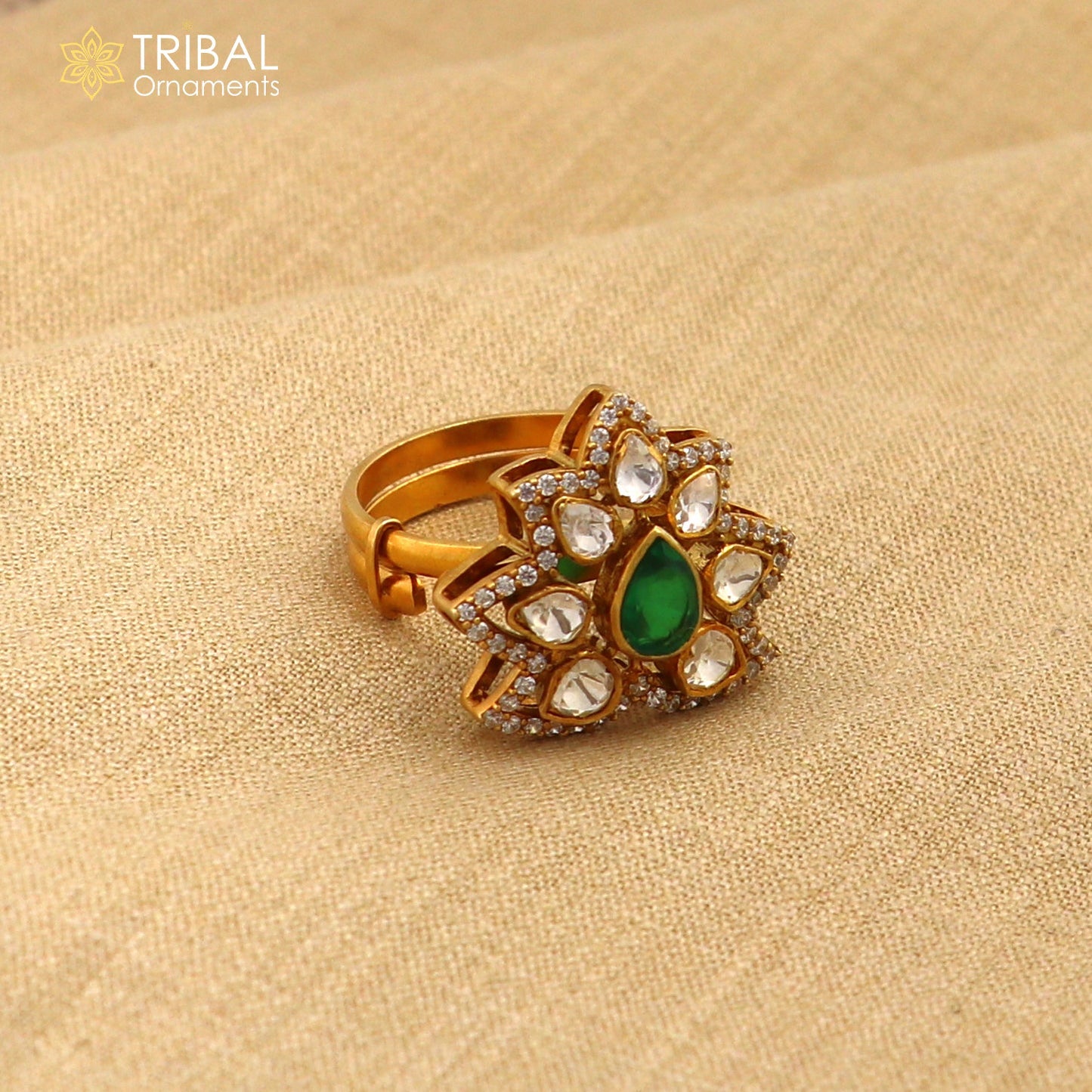 925 sterling silver flower kundan design ring Jewelry sr806 - TRIBAL ORNAMENTS