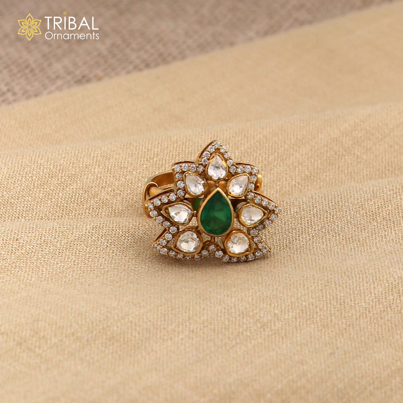 925 sterling silver flower kundan design ring Jewelry sr806 - TRIBAL ORNAMENTS