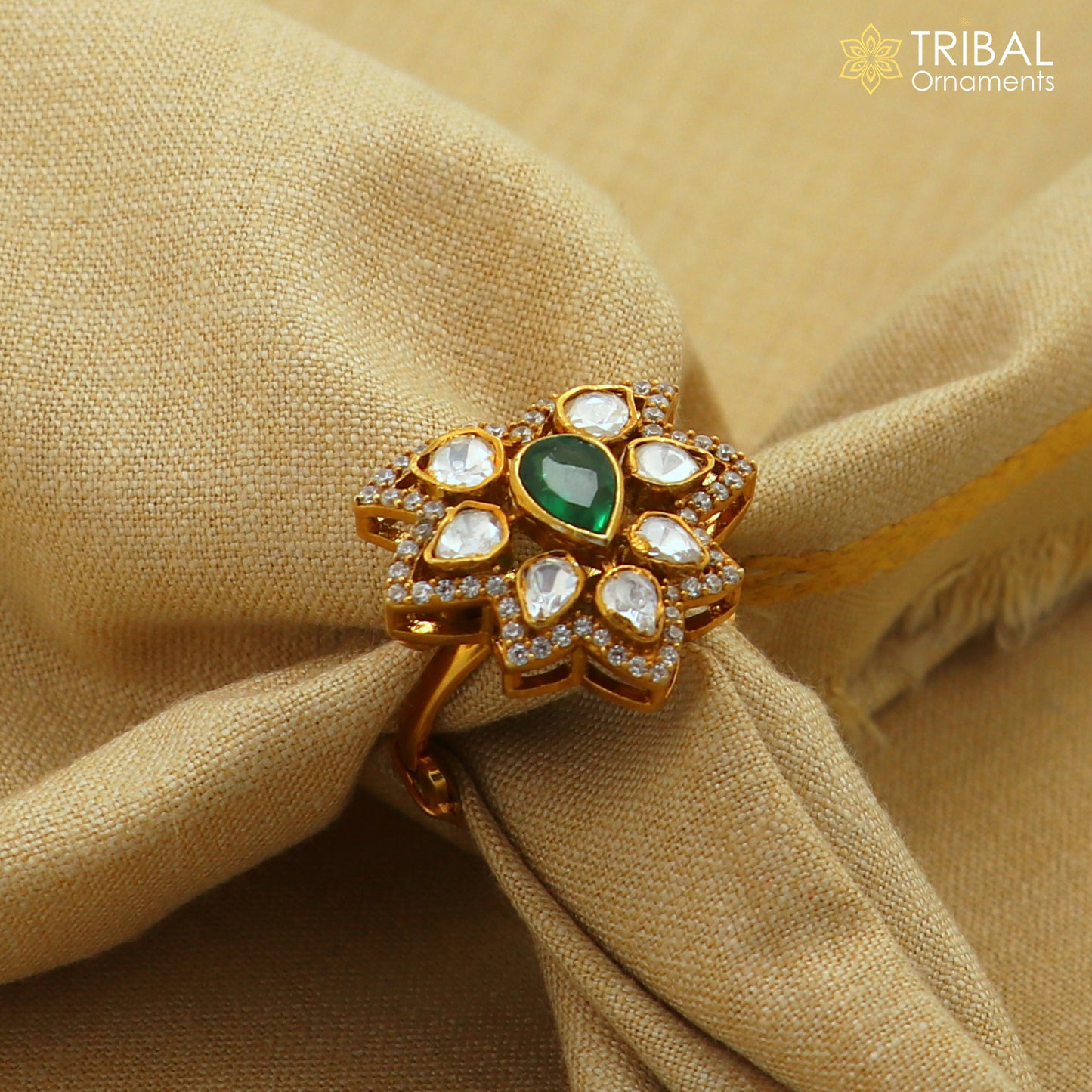 925 sterling silver flower kundan design ring Jewelry sr806 - TRIBAL ORNAMENTS