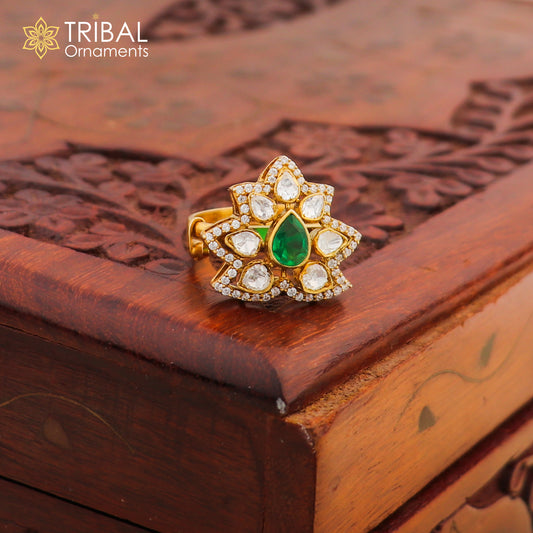 925 sterling silver flower kundan design ring Jewelry sr806 - TRIBAL ORNAMENTS