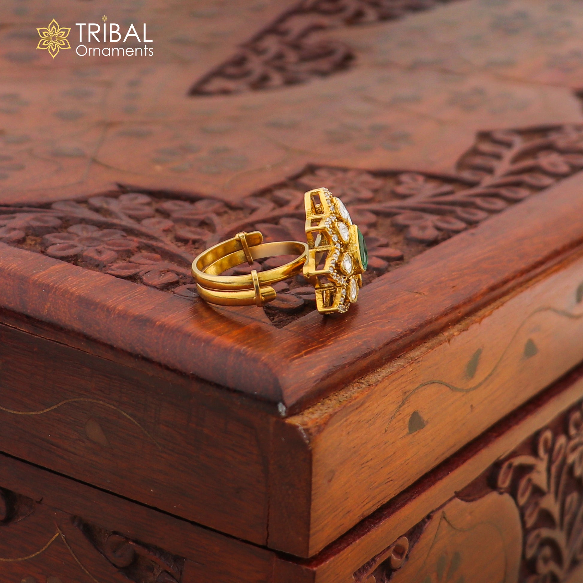 925 sterling silver flower kundan design ring Jewelry sr806 - TRIBAL ORNAMENTS