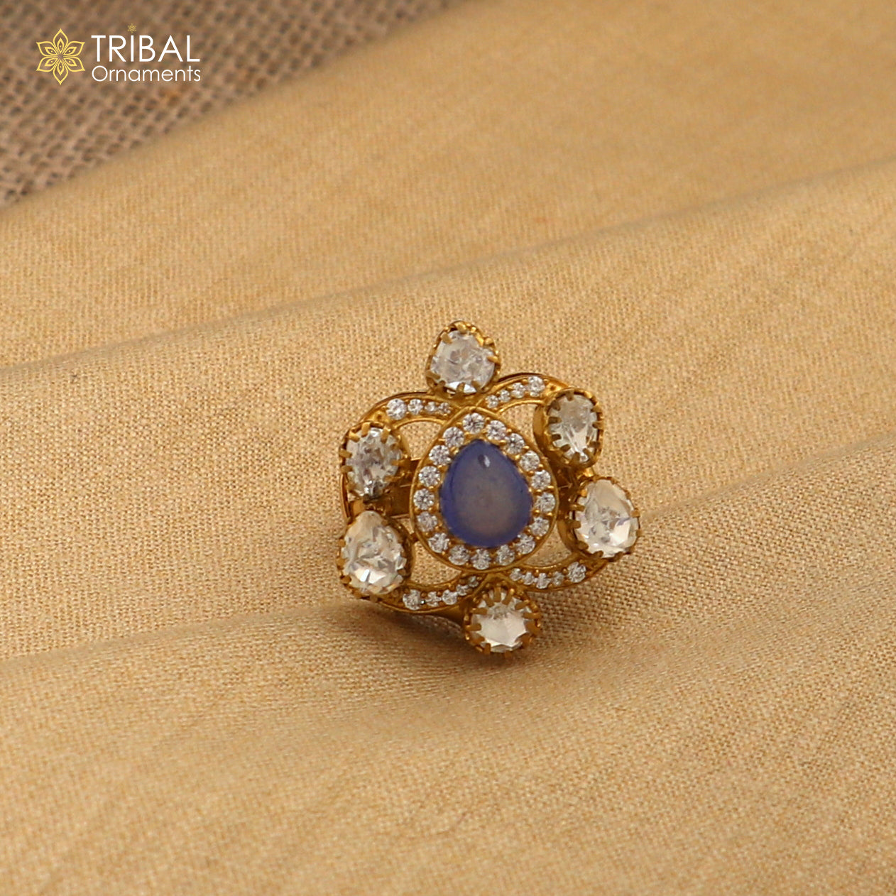 925 sterling silver flower kundan design ring Jewelry sr807 - TRIBAL ORNAMENTS