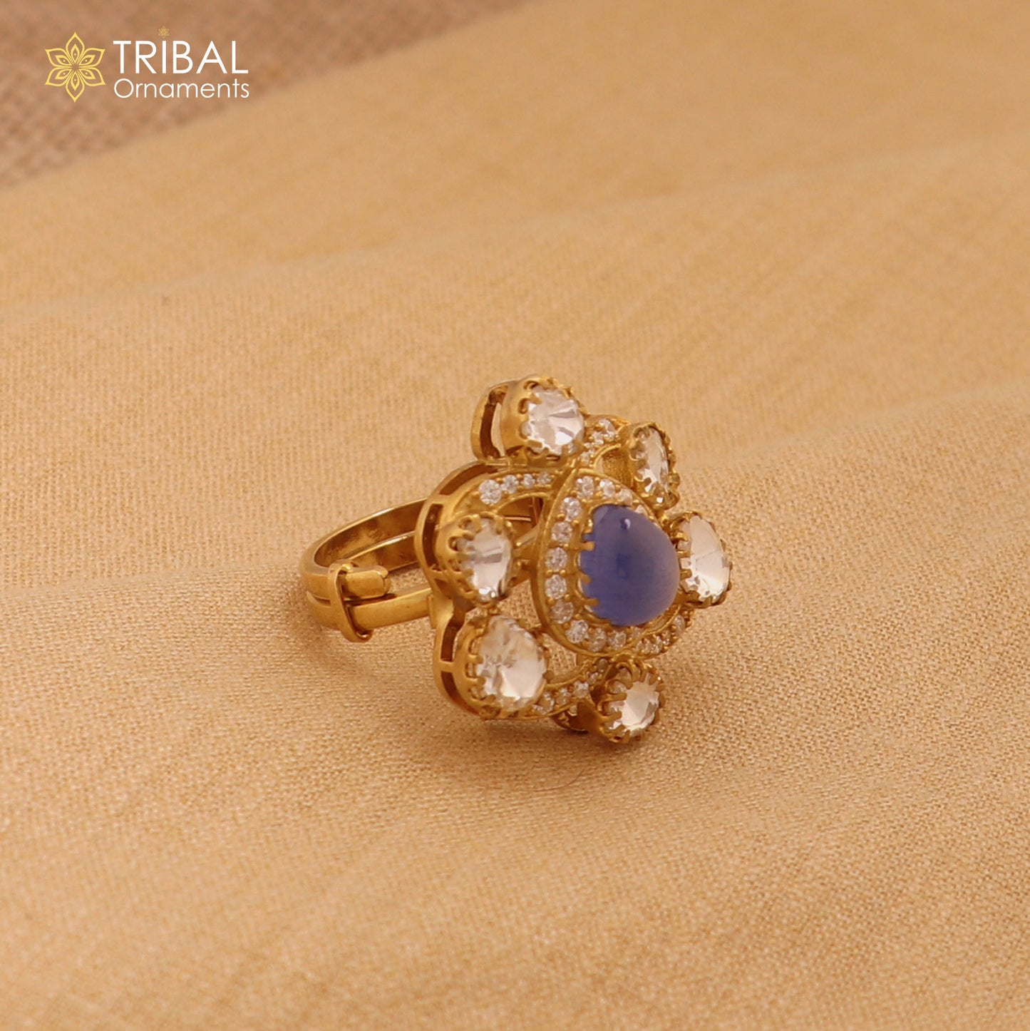 925 sterling silver flower kundan design ring Jewelry sr807 - TRIBAL ORNAMENTS