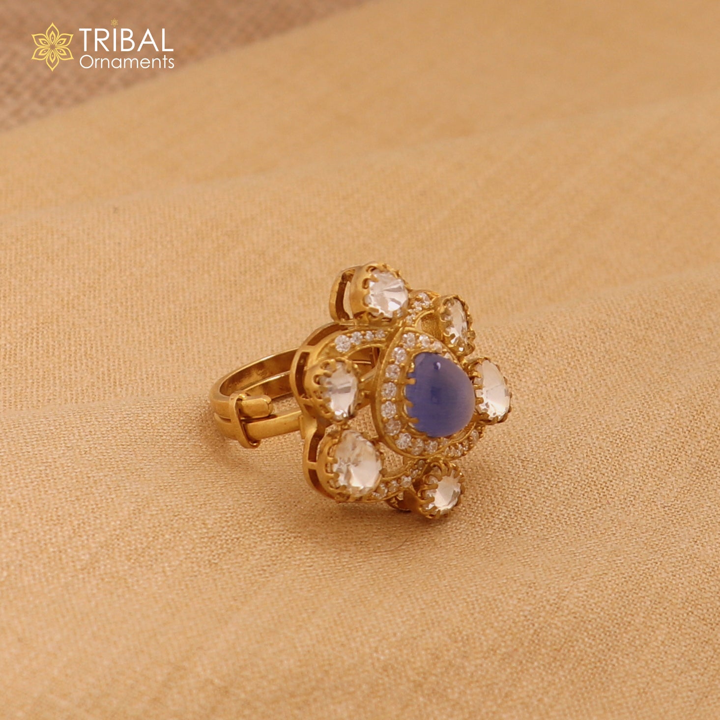 925 sterling silver flower kundan design ring Jewelry sr807 - TRIBAL ORNAMENTS