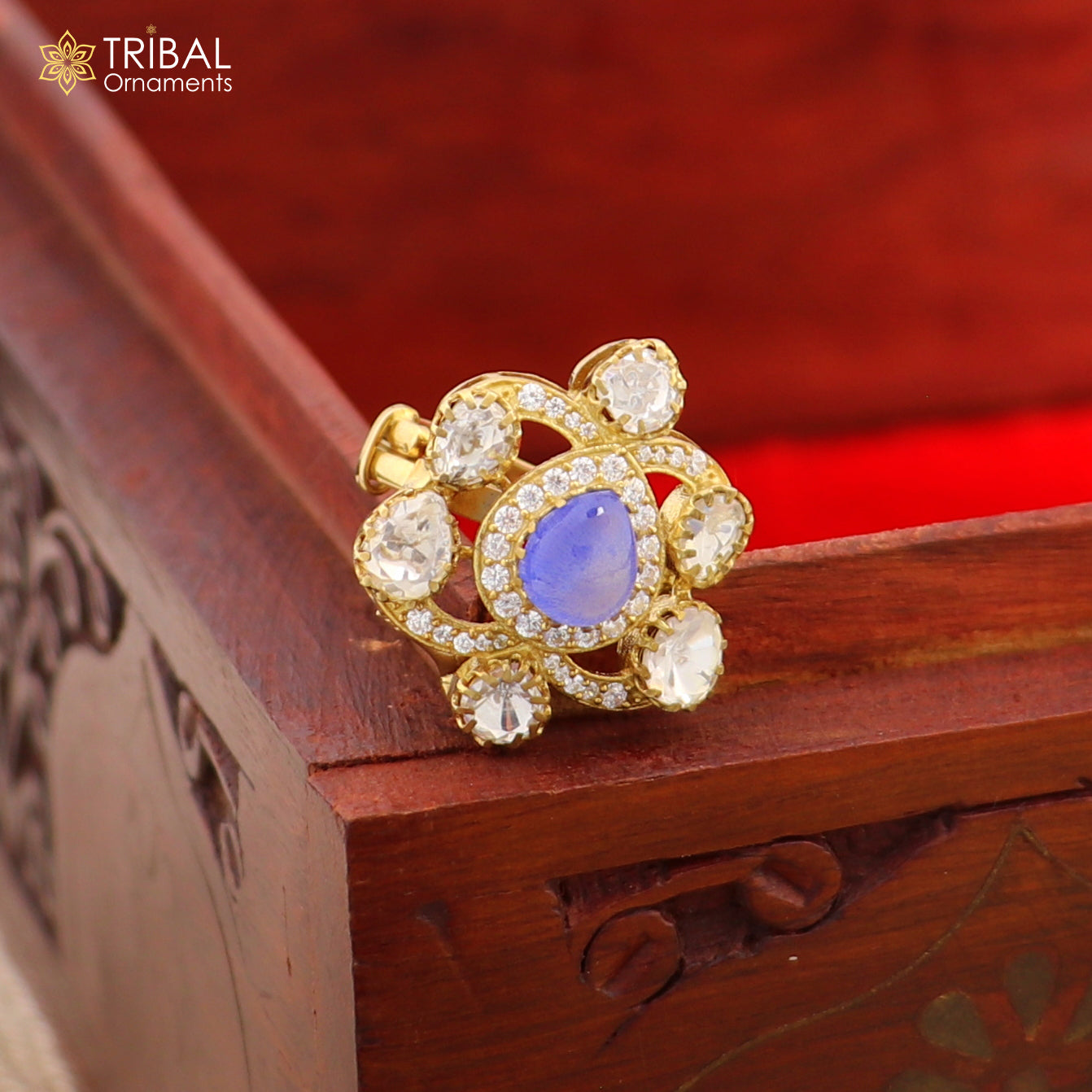 925 sterling silver flower kundan design ring Jewelry sr807 - TRIBAL ORNAMENTS