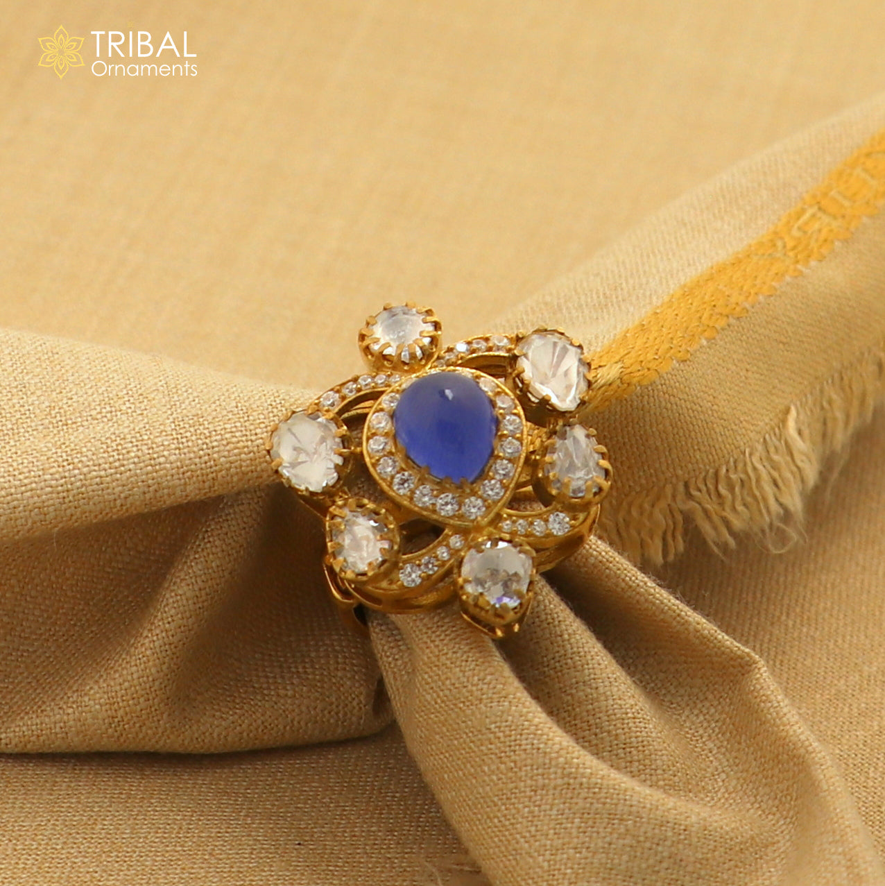 925 sterling silver flower kundan design ring Jewelry sr807 - TRIBAL ORNAMENTS