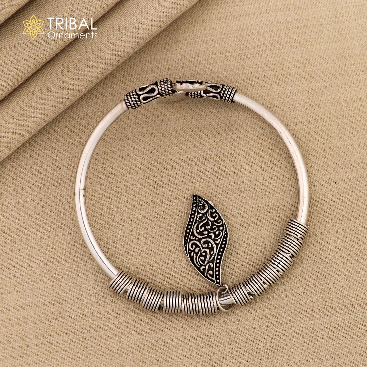925 sterling silver flower shape open face flexible charm bracelet kada bangle girl's gift nsk153 - TRIBAL ORNAMENTS