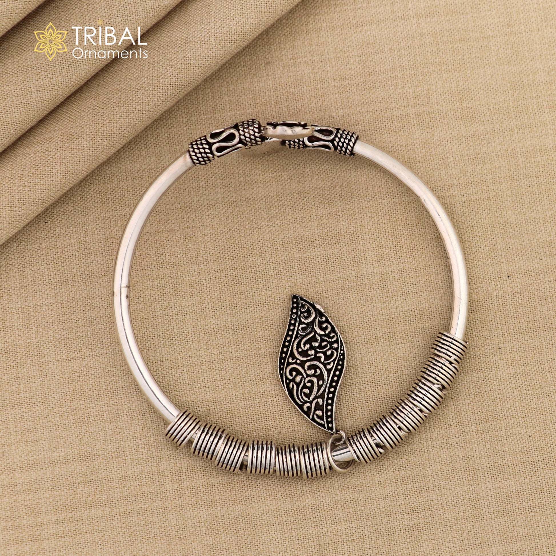 925 sterling silver flower shape open face flexible charm bracelet kada bangle girl's gift nsk153 - TRIBAL ORNAMENTS