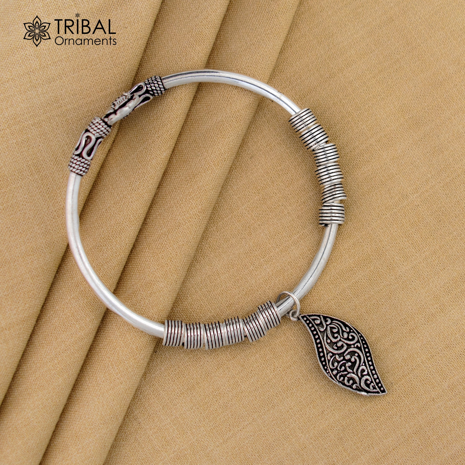 925 sterling silver flower shape open face flexible charm bracelet kada bangle girl's gift nsk153 - TRIBAL ORNAMENTS