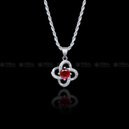 925 Sterling silver flower with Red diamond (rubby )  pendant set nsp963 - TRIBAL ORNAMENTS