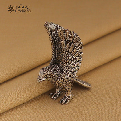 925 sterling silver Garuda eagle sculpture by Tribal Ornaments, detailed home decor figurine, artistic silver eagle statue.