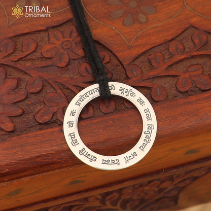 925 Sterling silver Gayatri Mantra pendant, ethnic jewelry with intricate tribal design and detailed craftsmanship.